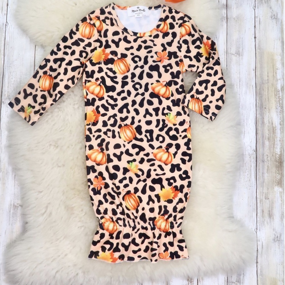 Pumpkin Leopard Fall Baby Gown